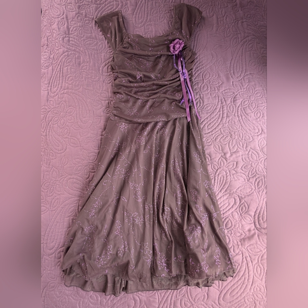 Y2K Purple Glitter Formal Party Dress, Kids sz 14, Whimsigoth, Vintage Goth
